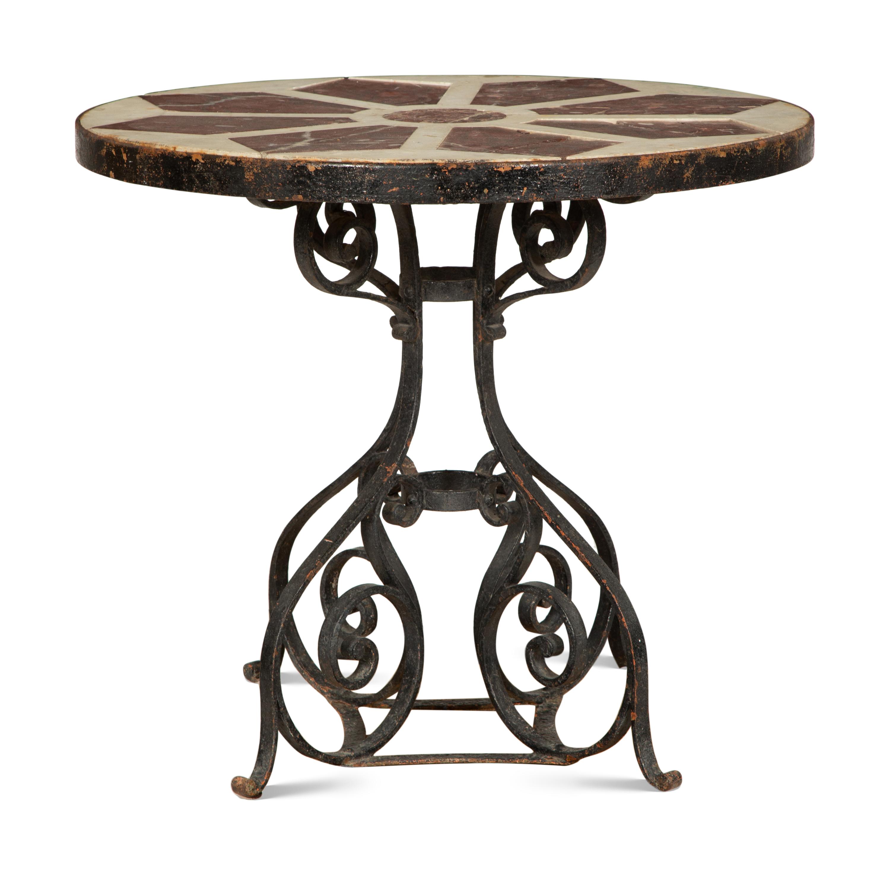 A French Marble and Iron Center Table