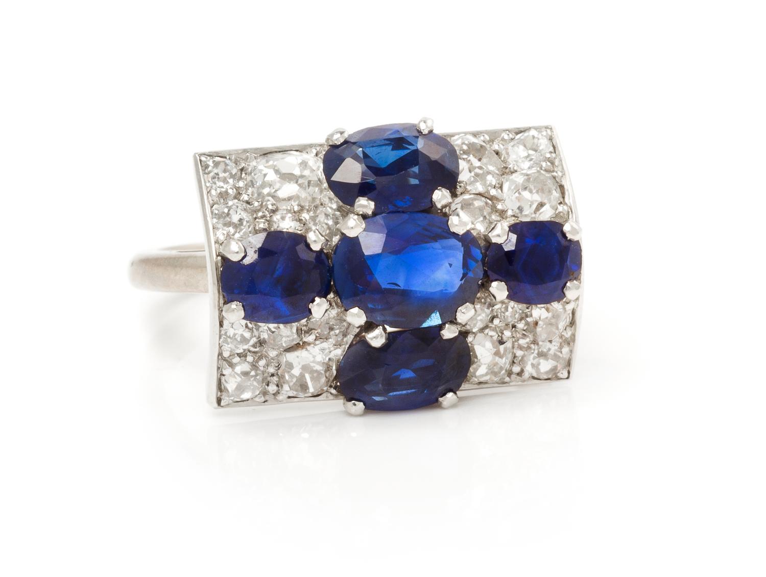 A Platinum, Diamond and Sapphire Ring, Monture Cartier, 4.50 dwts.