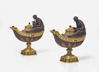 A Pair of Wedgwood Gilded Black Basalt Vestal Lamps, UK, 2000