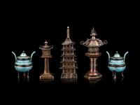 Five Chinese and Japanese Silver and Mixed Metal Salt Shakers