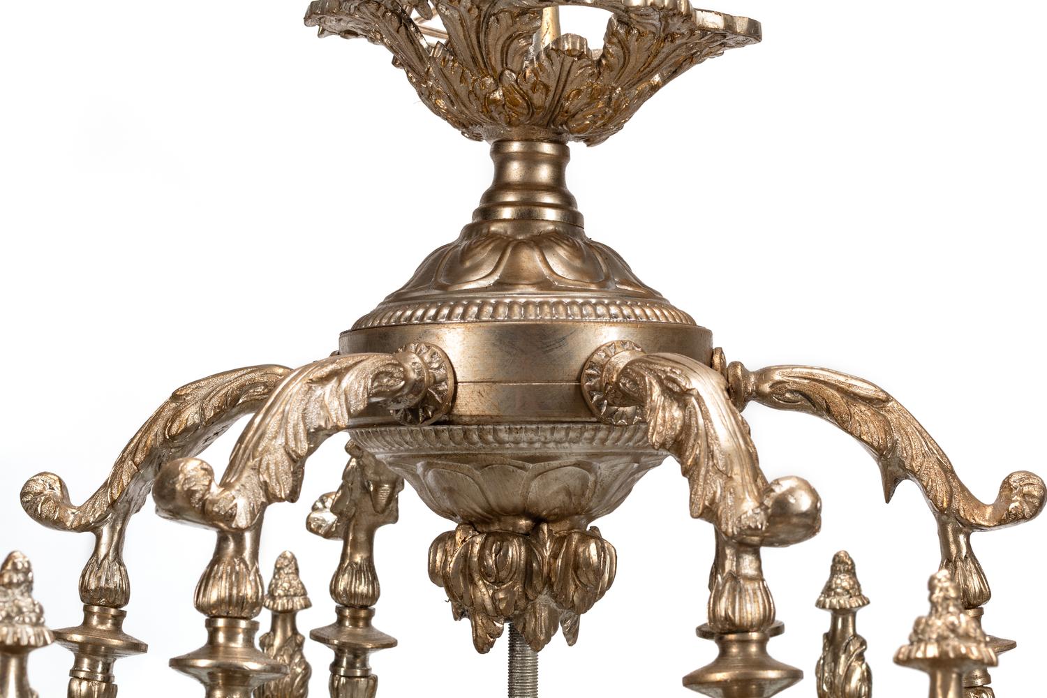 A Large Neoclassical Style Silvered Bronze and Etched Glass Hall Lantern