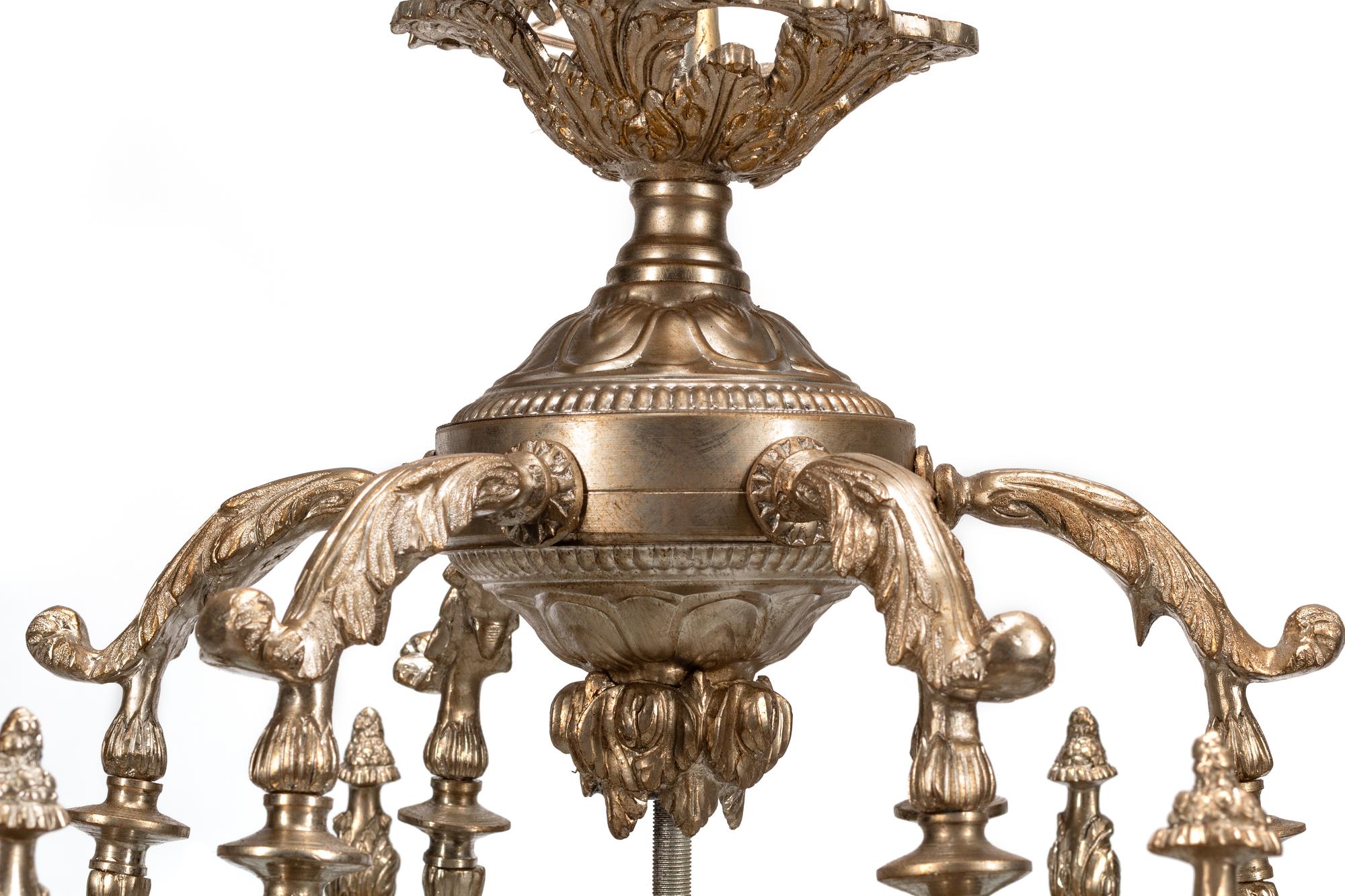 A Large Neoclassical Style Silvered Bronze and Etched Glass Hall Lantern