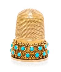 A Victorian Yellow Gold and Turquoise Thimble, Likely James Fenton, Birmingham, 1894, the knurled top and body above two bands inset wi