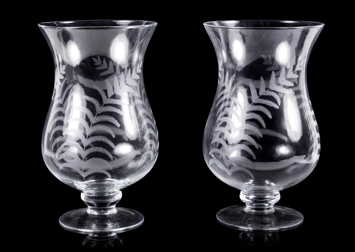 A Pair Etched Glass Vases Height 15 inches.