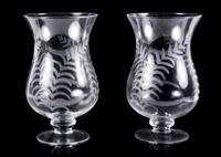 A Pair Etched Glass Vases Height 15 inches.