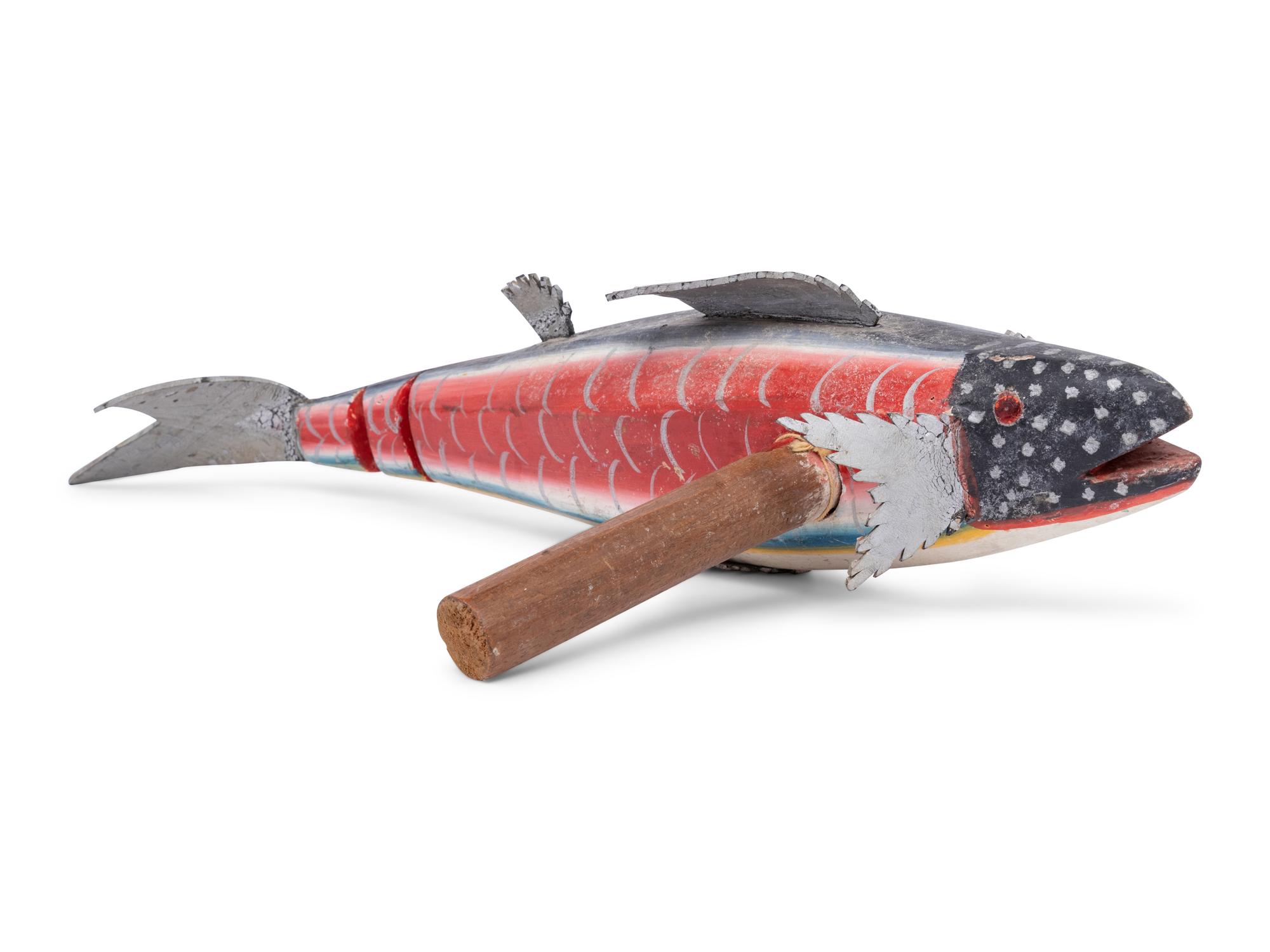 A Carved and Polychrome Painted Fish