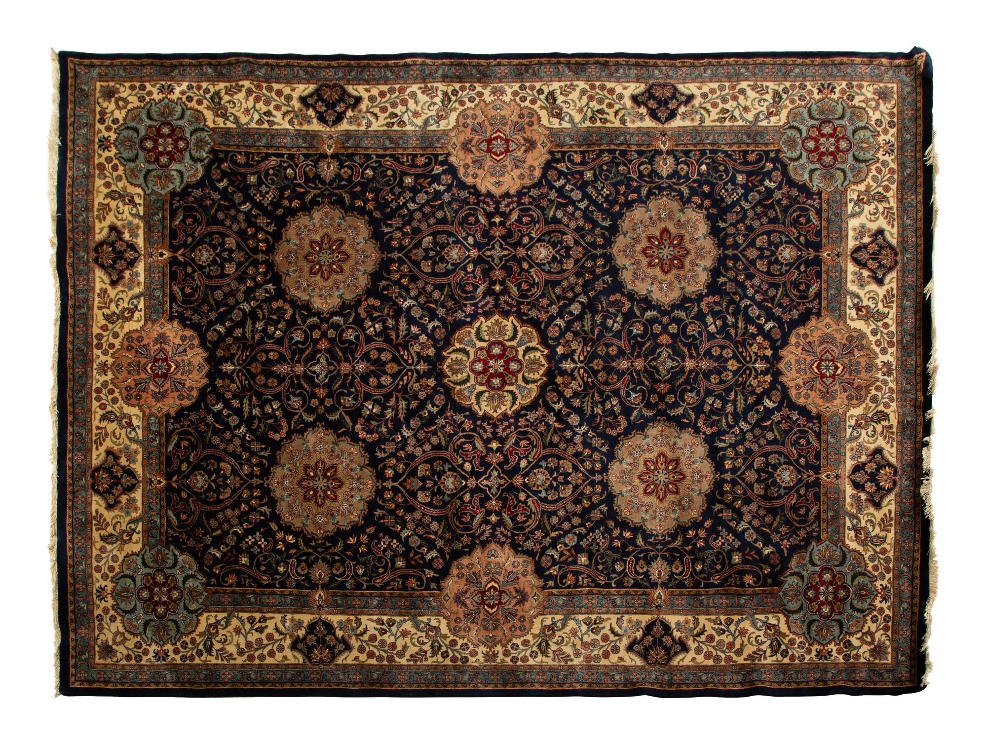 An Indian Persian Design Wool Rug — 20th Century