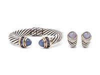 DAVID YURMAN, STERLING SILVER, YELLOW GOLD AND BLUE CHALCEDONY SET