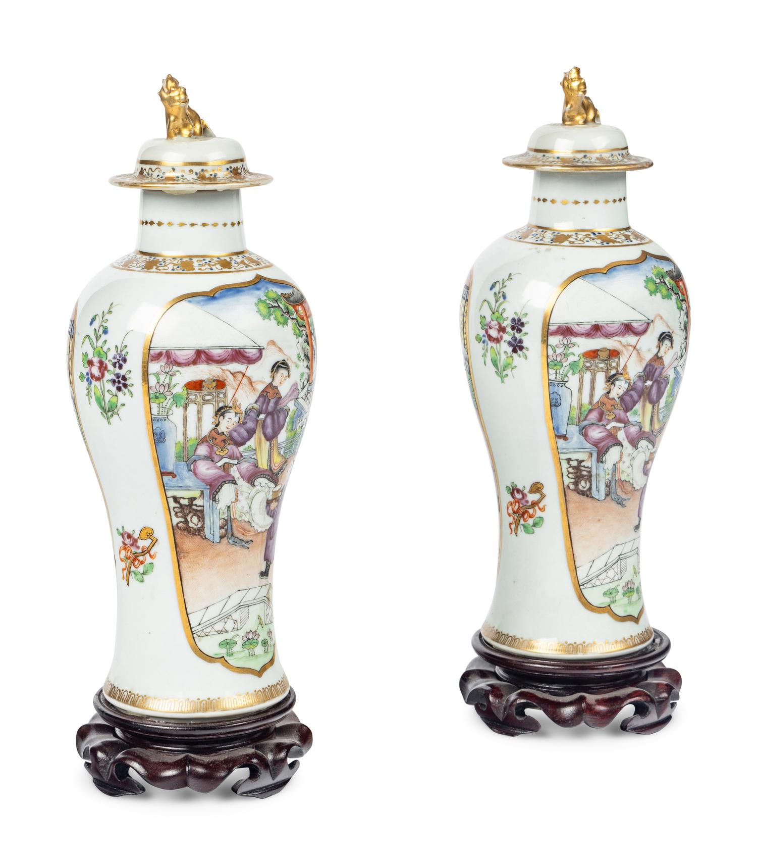 A Pair of Chinese Export Famille Rose Porcelain Vases