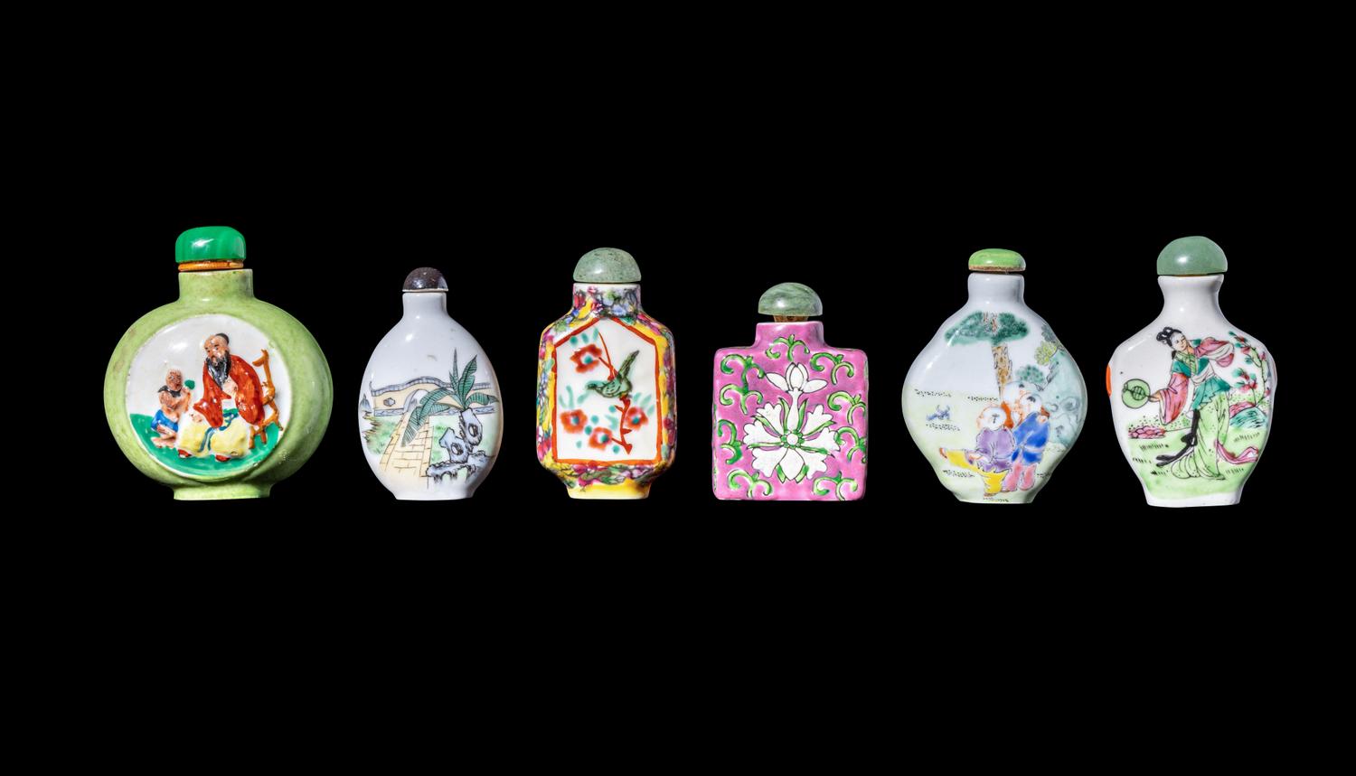 Six Chinese Famille Rose Porcelain Snuff Bottles