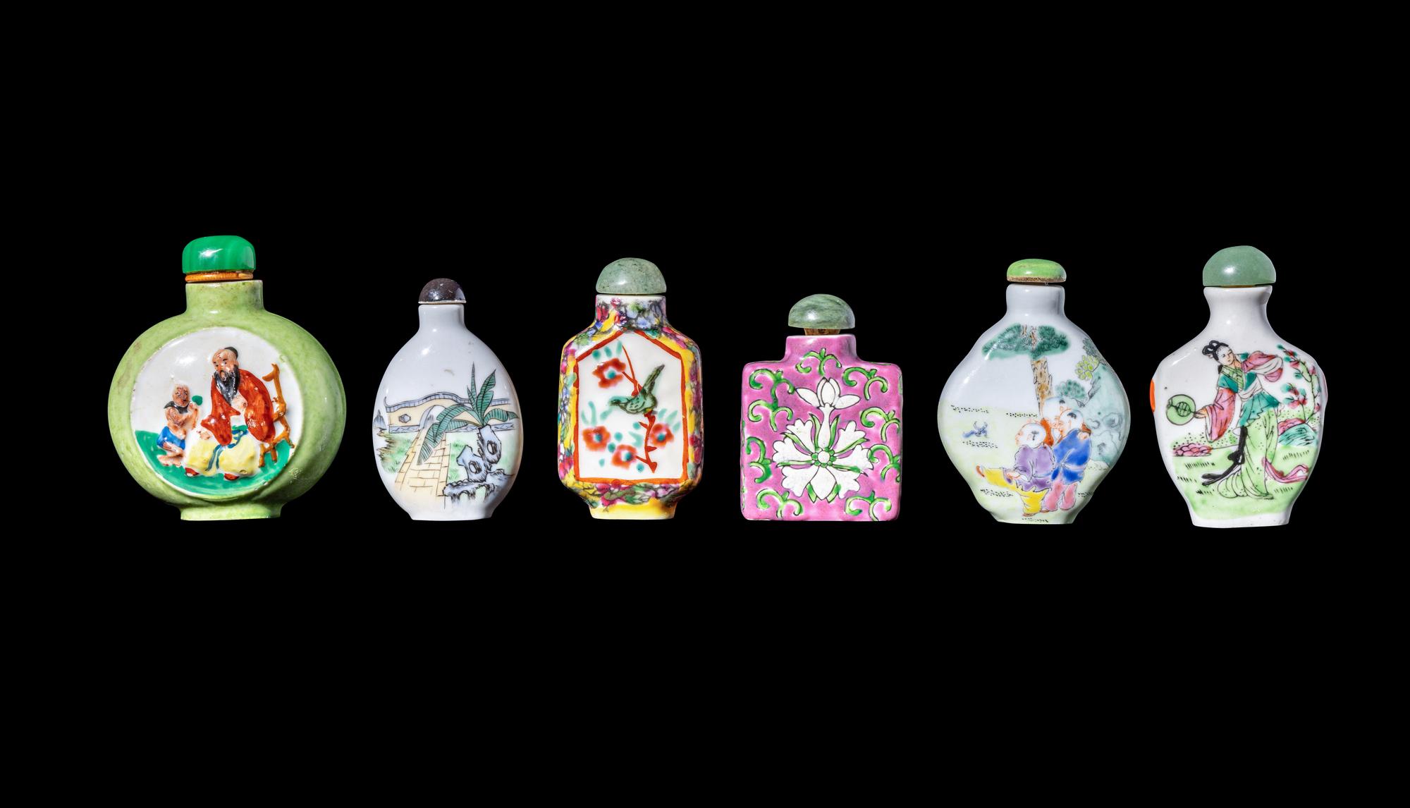 Six Chinese Famille Rose Porcelain Snuff Bottles