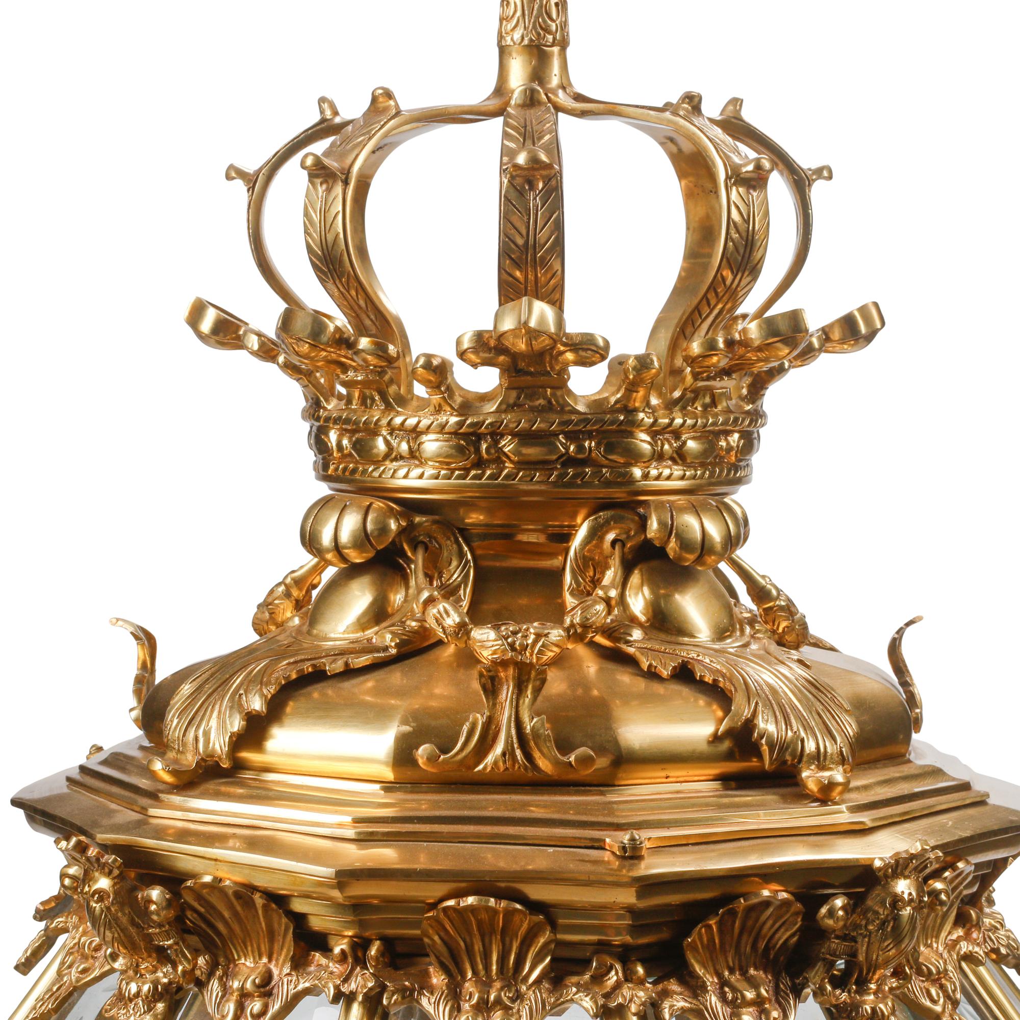A Pair of French Neoclassical Style Gilt Bronze and Etched Glass Hall Lanterns