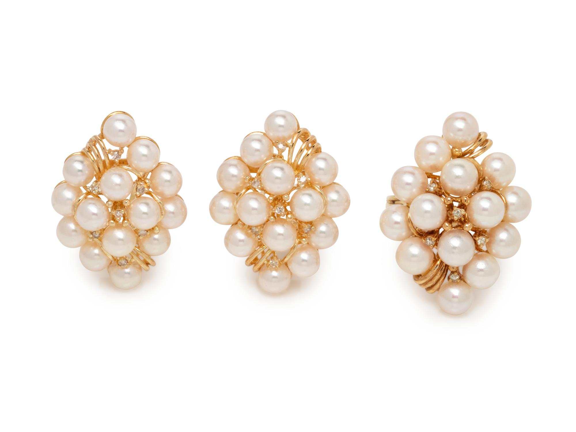 CULTURED PEARL AND DIAMOND SET