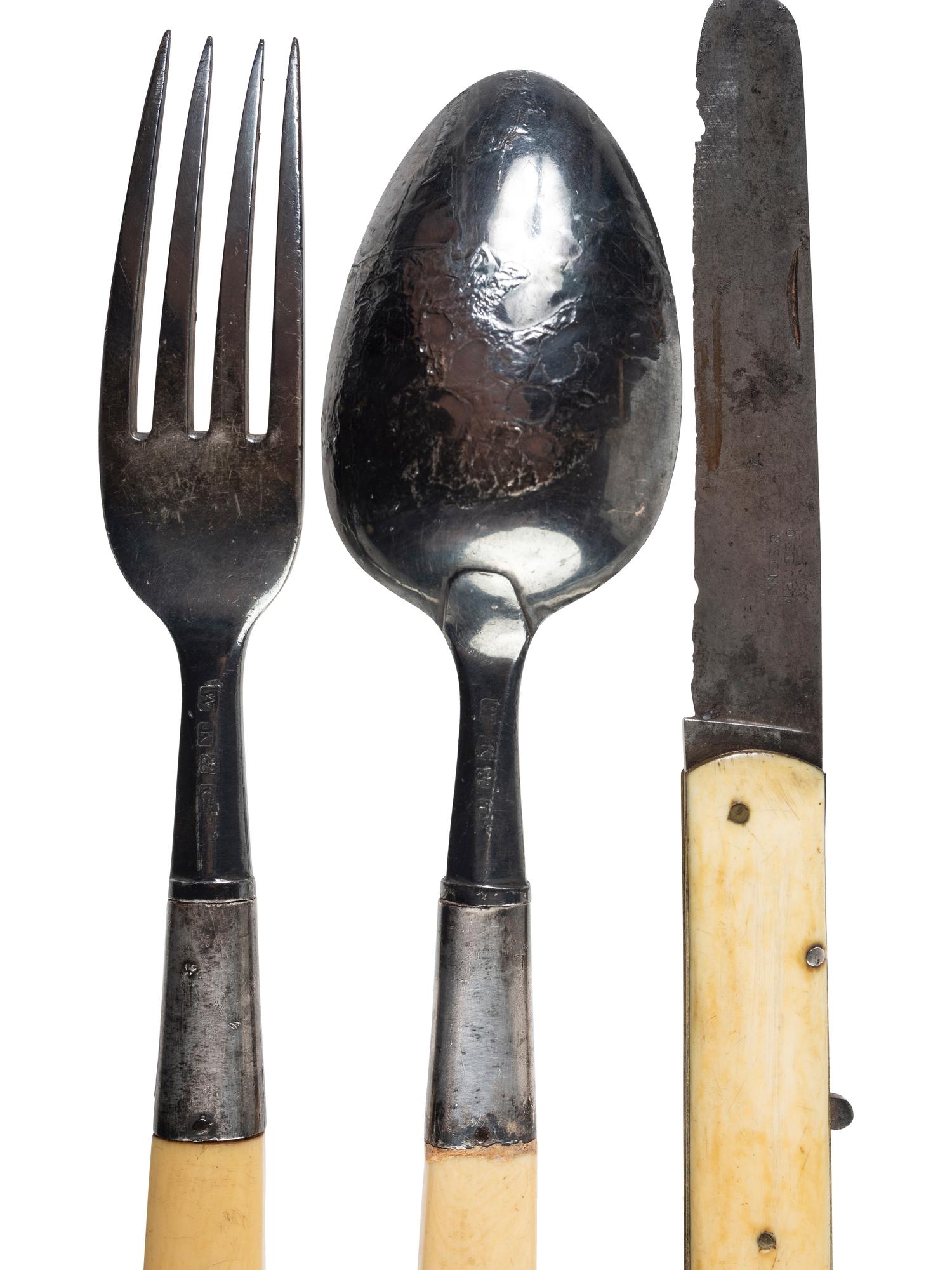Civil War-period officer's traveling eating utensils kit.