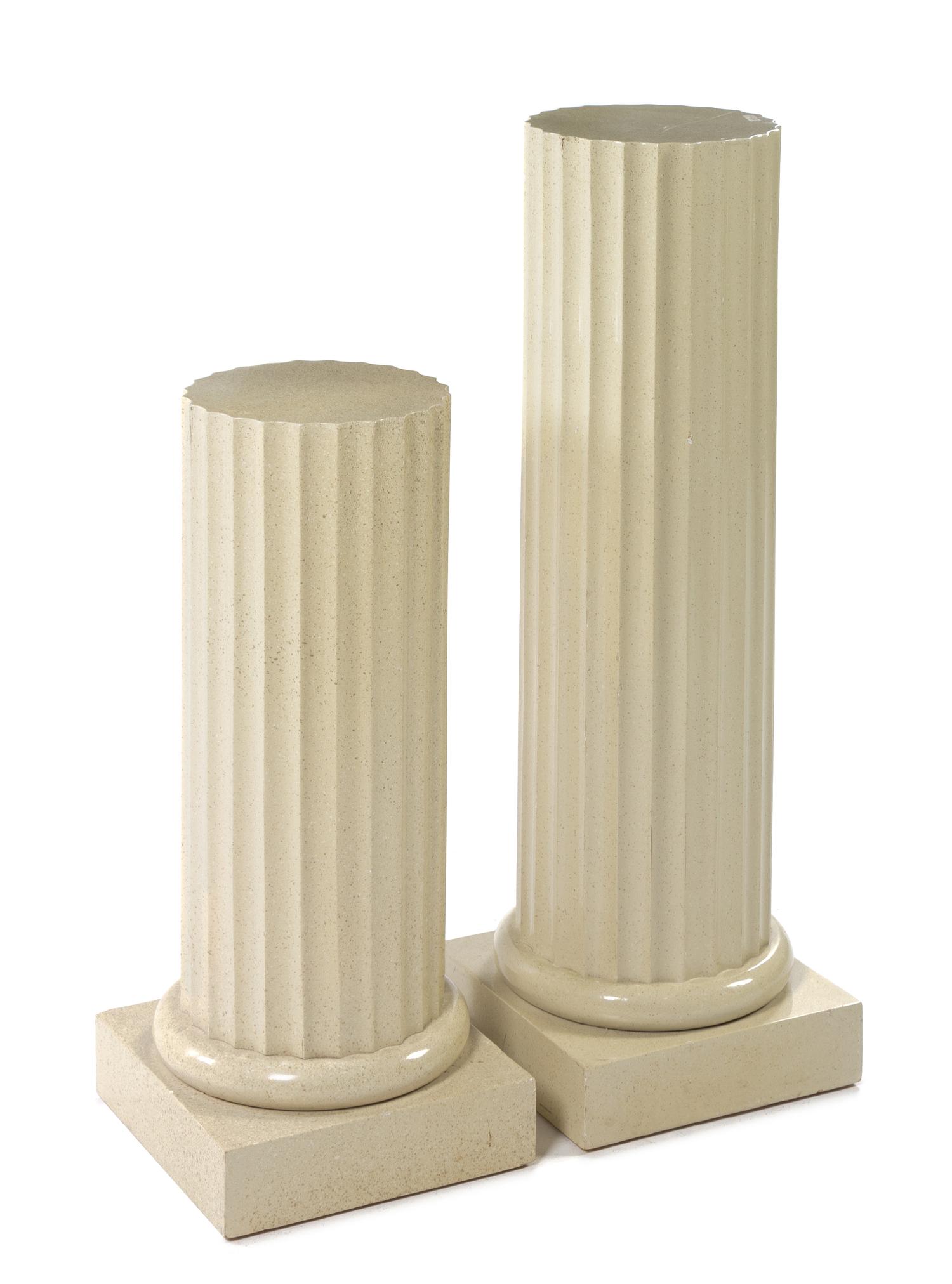 A Pair of Faux Painted Wood Pedestals Height of taller 39 inches. — 20TH CENTURY
