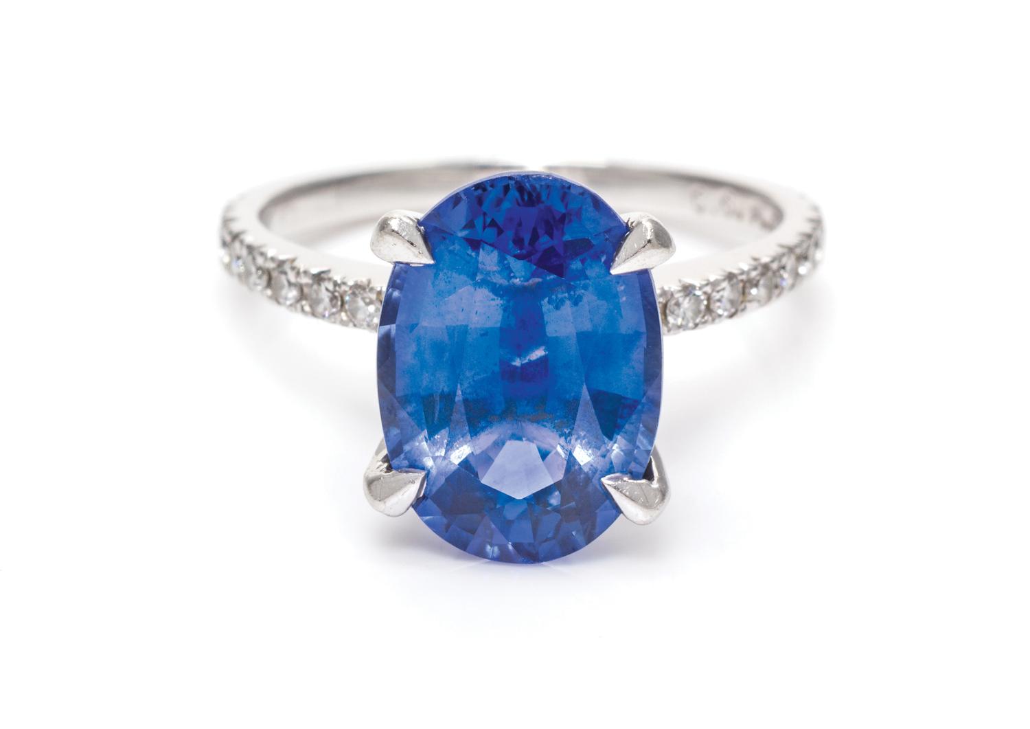 A Platinum, Ceylon Sapphire, and Diamond Ring, 3.70 dwts.