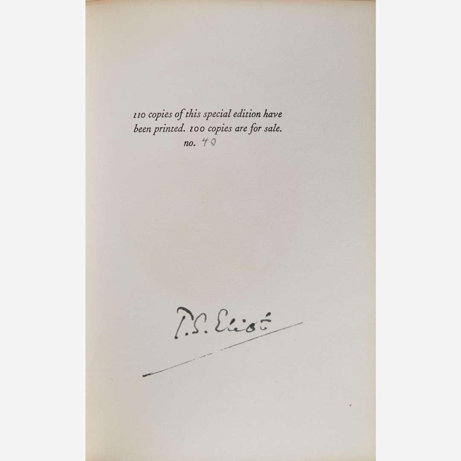 [Literature] Eliot, T.S. Group of 2 Titles: One Inscribed and One Signed