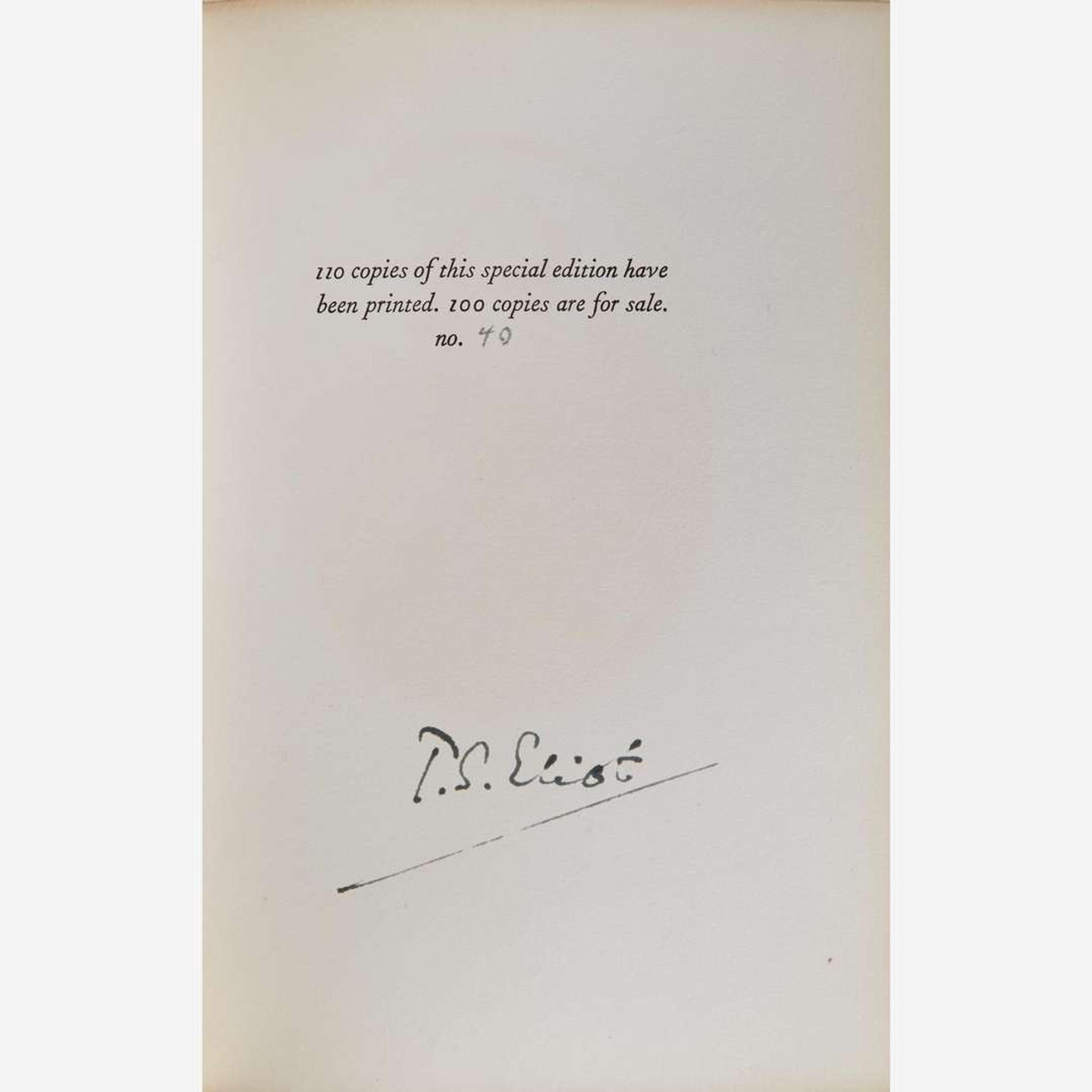 [Literature] Eliot, T.S. Group of 2 Titles: One Inscribed and One Signed