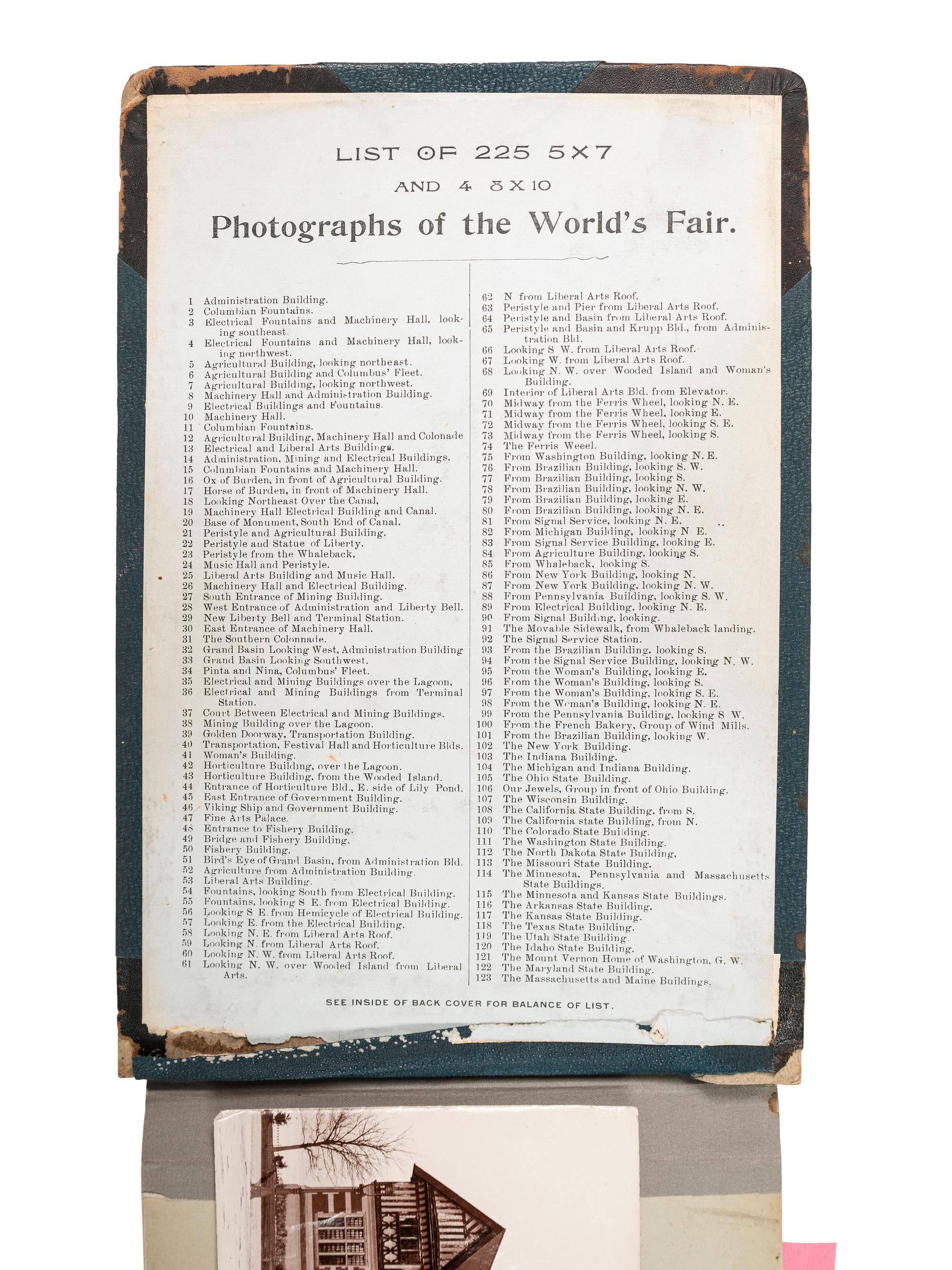 [WORLD'S FAIR]. GOLSEN, Ralph J., photographer. Photo album and souvenir map for the 1893 Chicago World's Columbian Exposition.