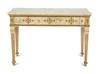 A Neoclassical Painted and Parcel Gilt Marble Top Console Table
