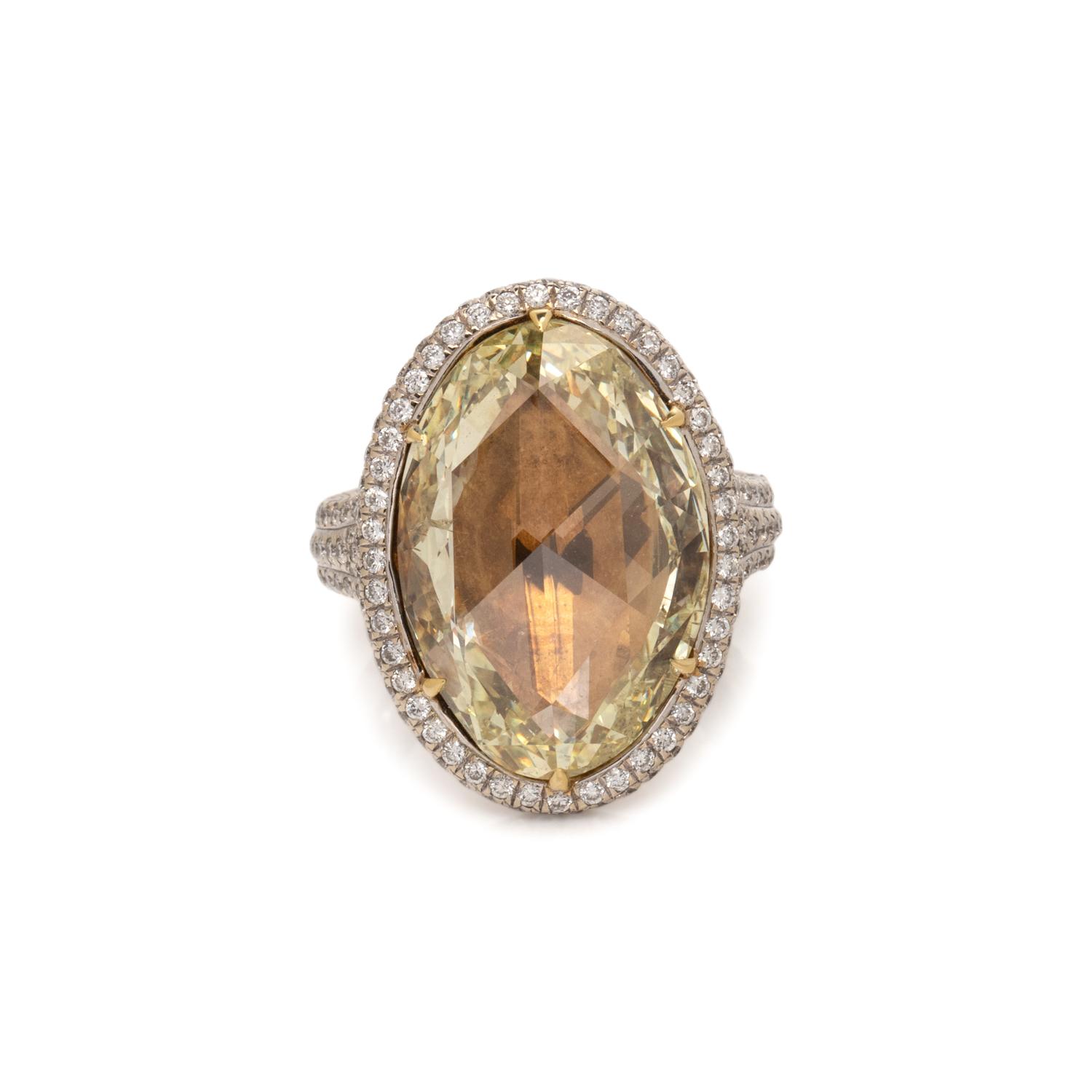 FANCY YELLOW DIAMOND AND DIAMOND RING