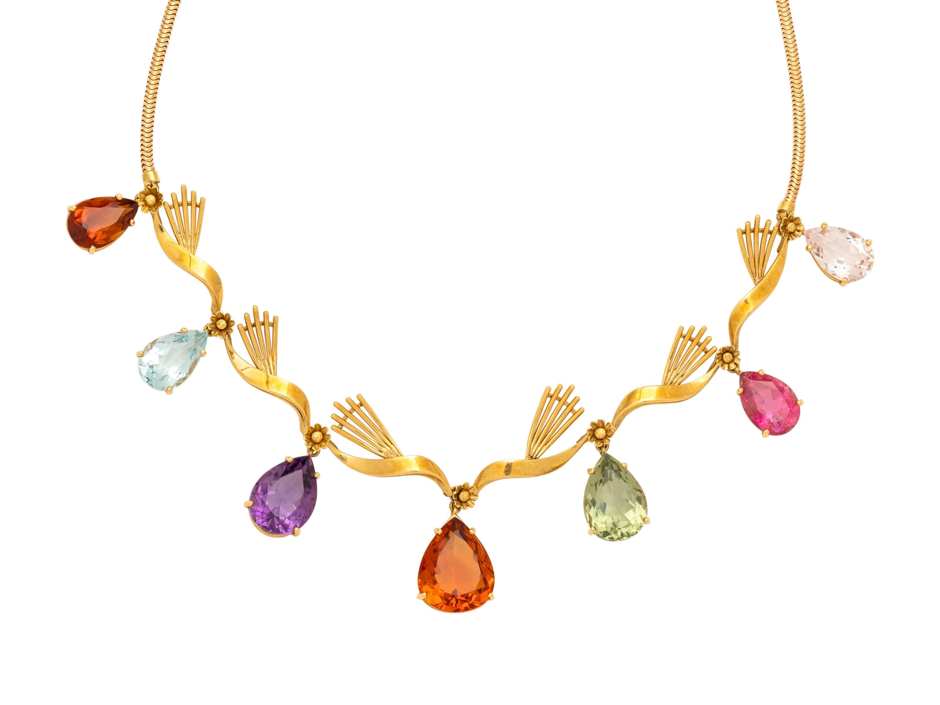 YELLOW GOLD AND MULTIGEM NECKLACE