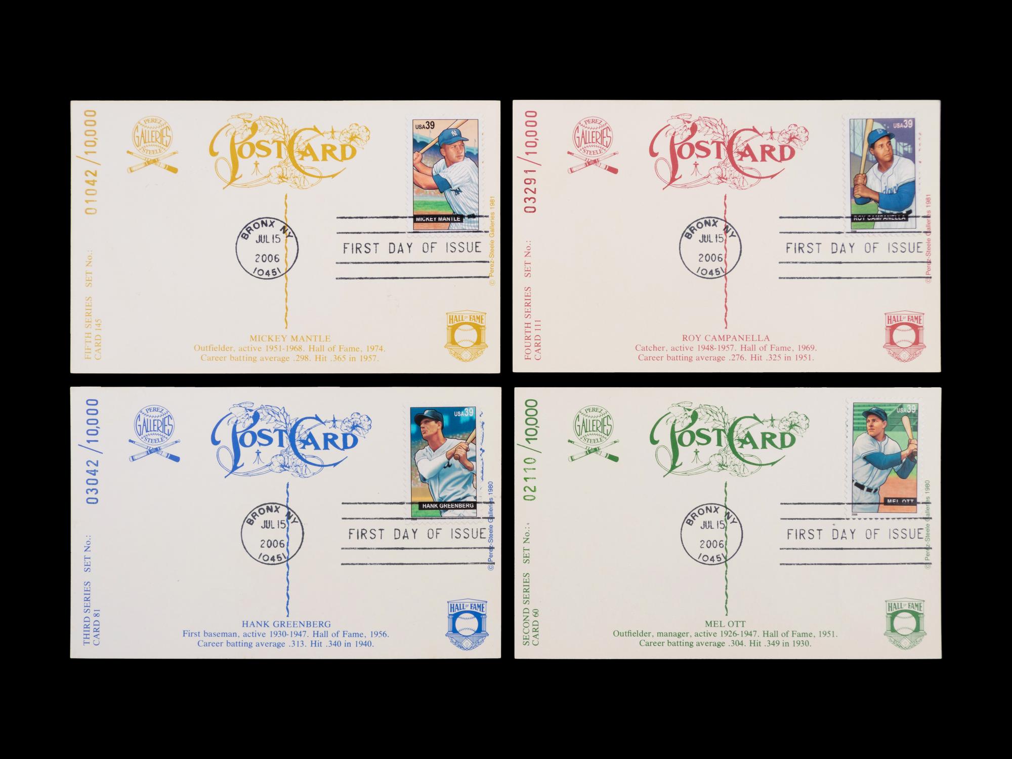 A Collection of 24 Legends of Baseball First Day of Issue Perez Steele Postcards,
