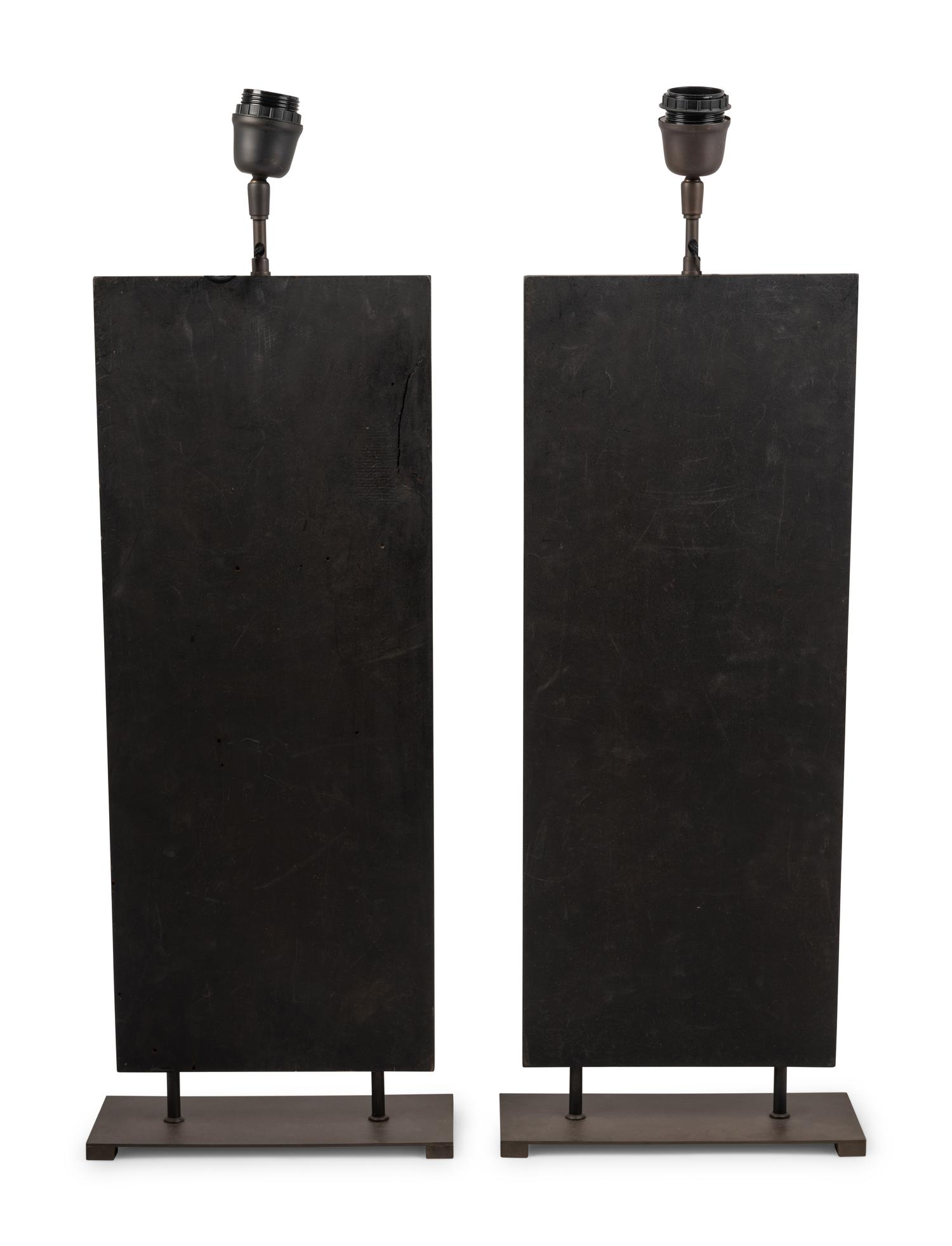 A Pair of "H" and "N" Pearwood Printing Blocks Mounted as Lamps