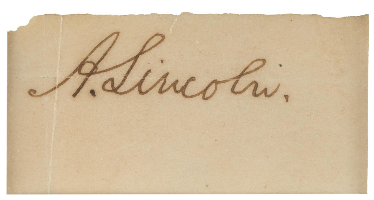 LINCOLN, Abraham (1809-1865). Signature ("A. Lincoln") cut from a document. N.d.