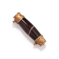 A Western Asiatic Gold and Banded Agate Bead Pendant