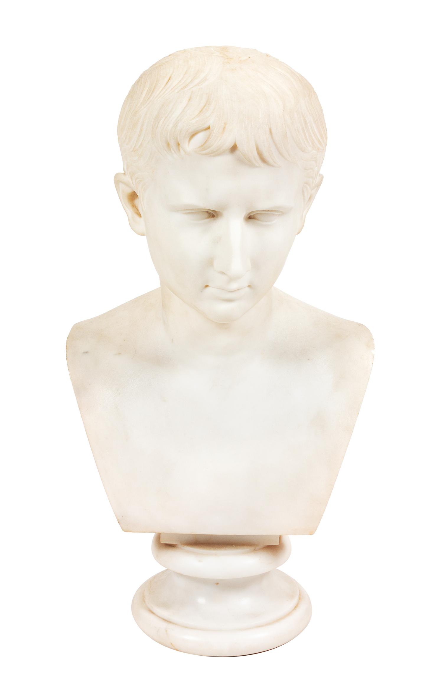 A Continental Marble Bust Height 22 inches.