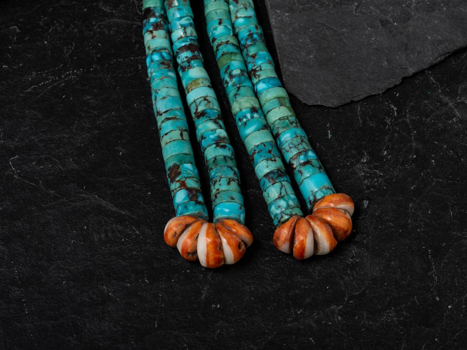 Pueblo Multi-strand Heishi Necklace, with Rolled Turquoise Joclas