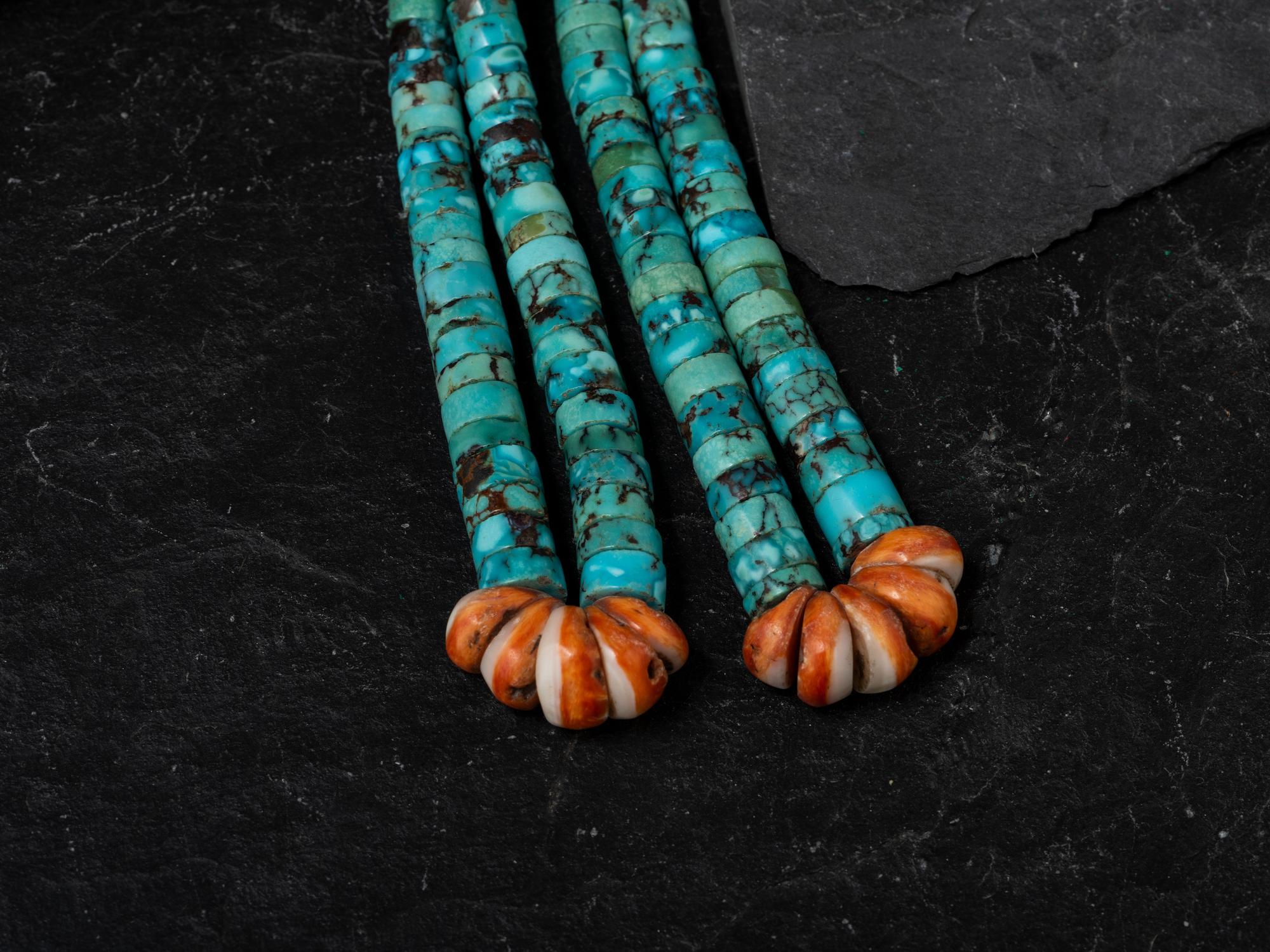 Pueblo Multi-strand Heishi Necklace, with Rolled Turquoise Joclas
