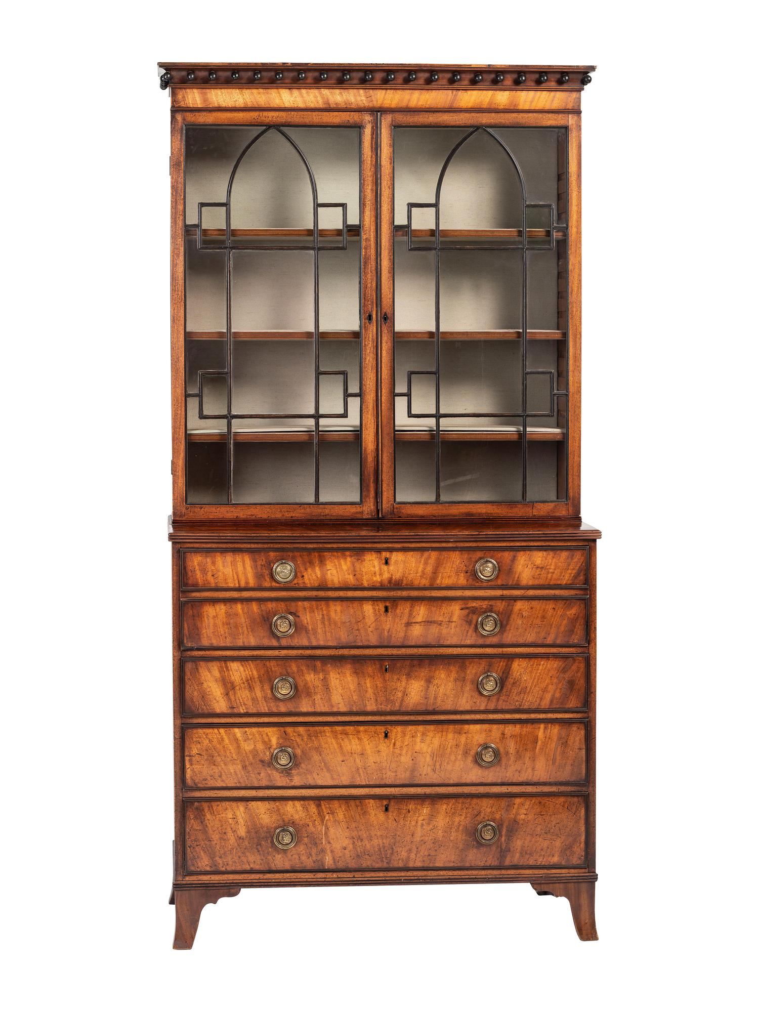 A George III Figured Mahogany Secretary Bookcase