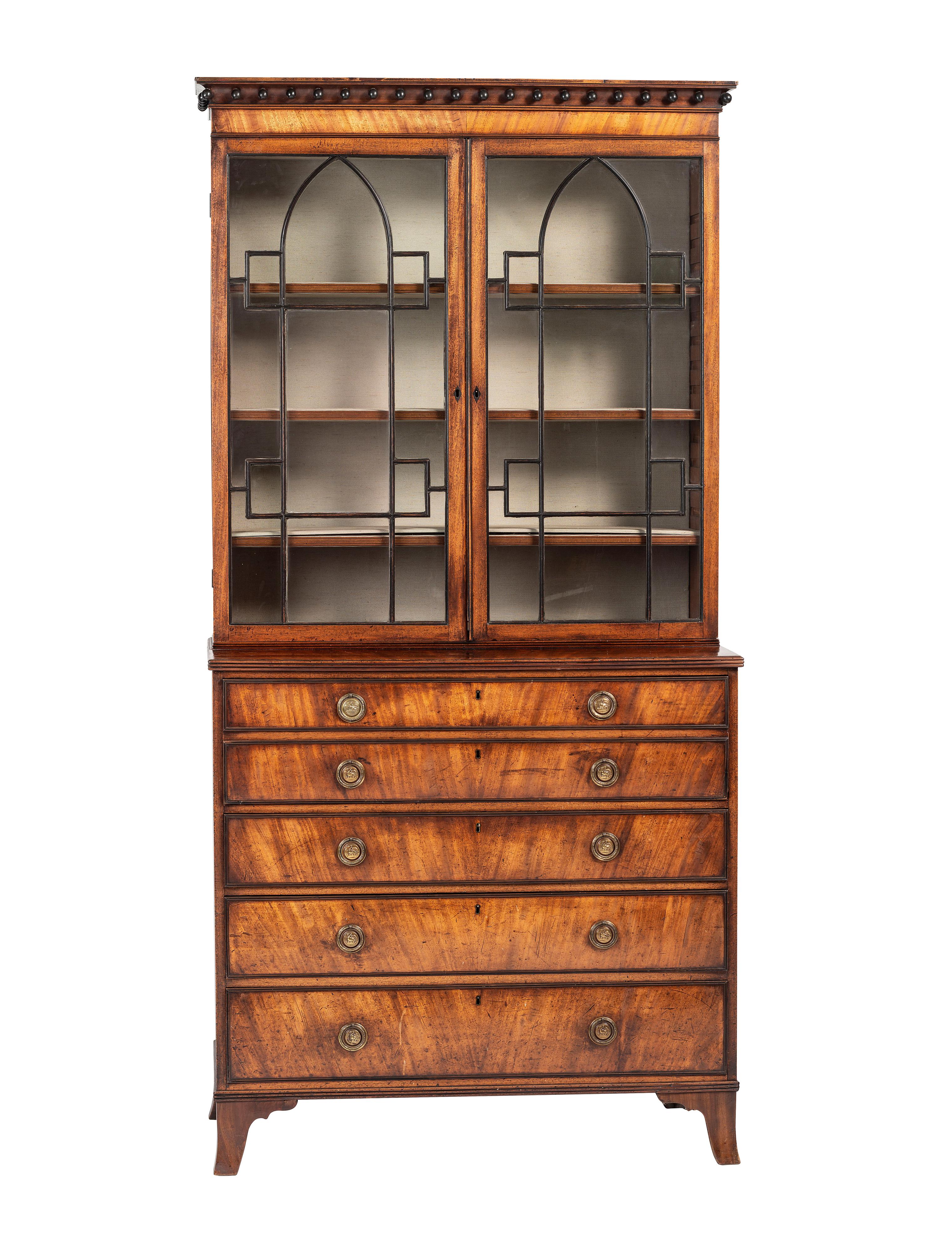 A George III Figured Mahogany Secretary Bookcase