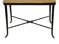 Two Chased Brass Tray-Top Occasional Tables with Ebonized and Gilt Stands — 20th Century