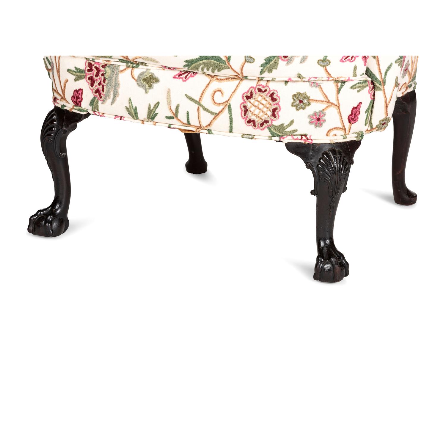A George III Shell Carved Mahogany Claw and Ball Foot Easy Chair