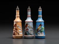 Three Paint Decorated Barber Bottles