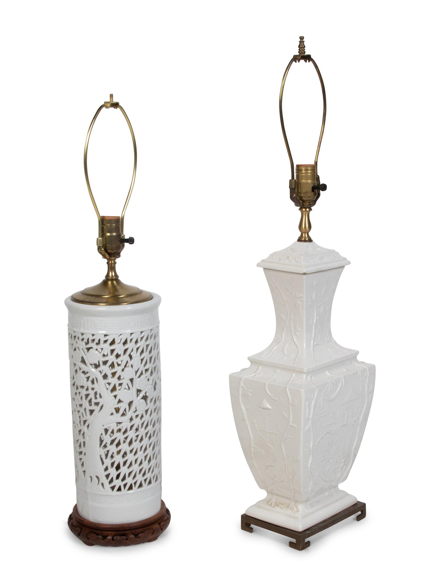 Two Chinese Style White-Glazed Table Lamps