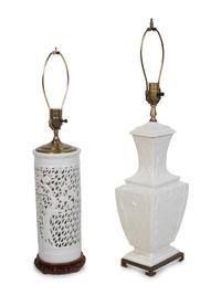 Two Chinese Style White-Glazed Table Lamps