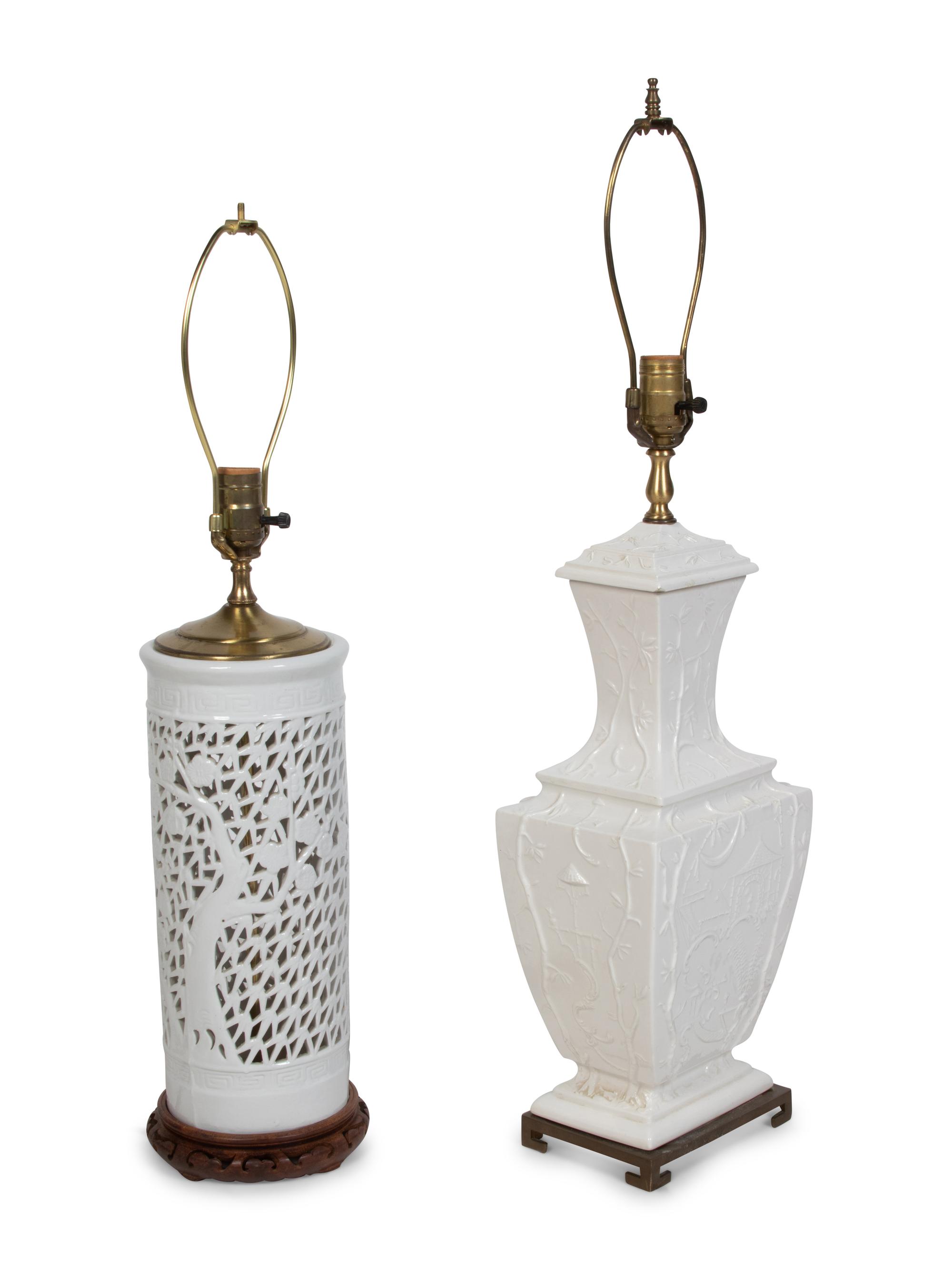 Two Chinese Style White-Glazed Table Lamps