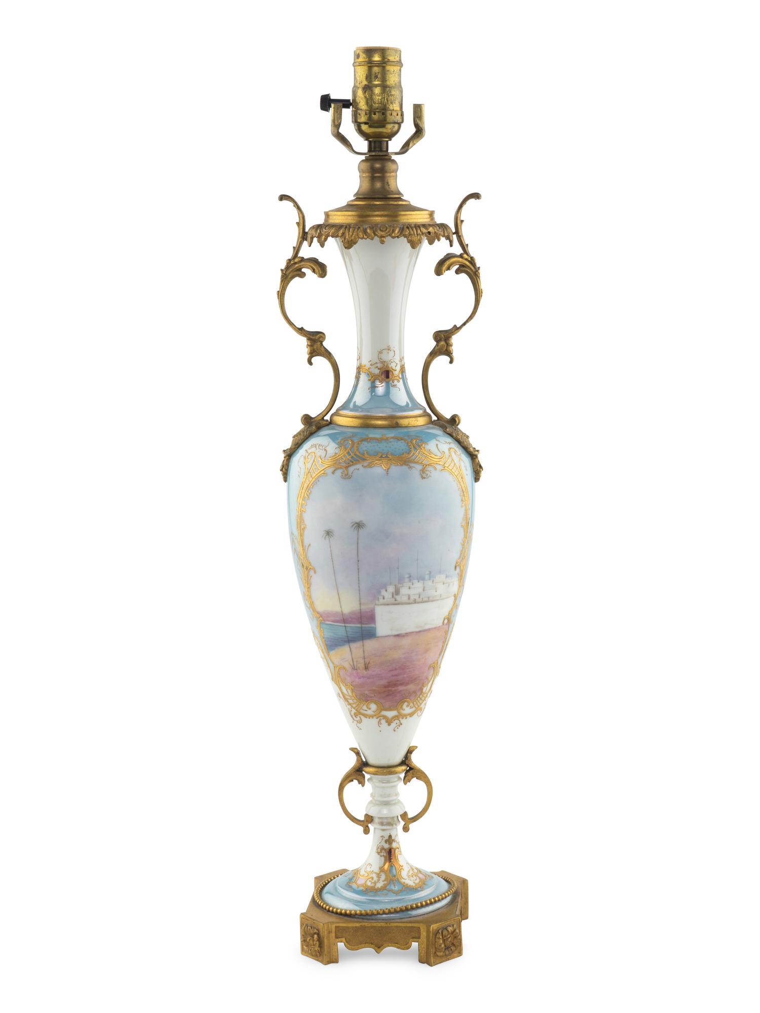 A Sèvres Porcelain Urn Mounted as a Lamp