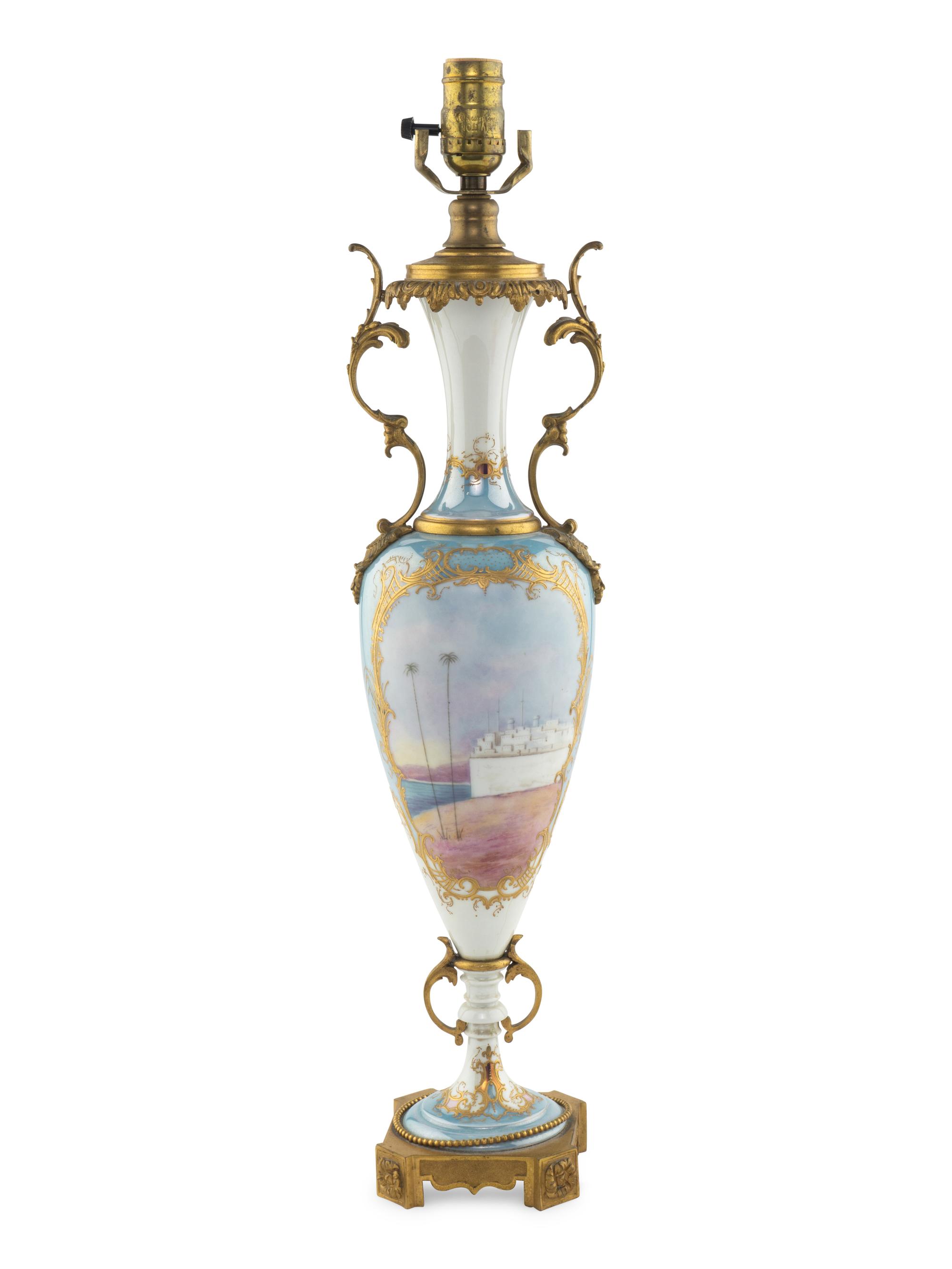 A Sèvres Porcelain Urn Mounted as a Lamp
