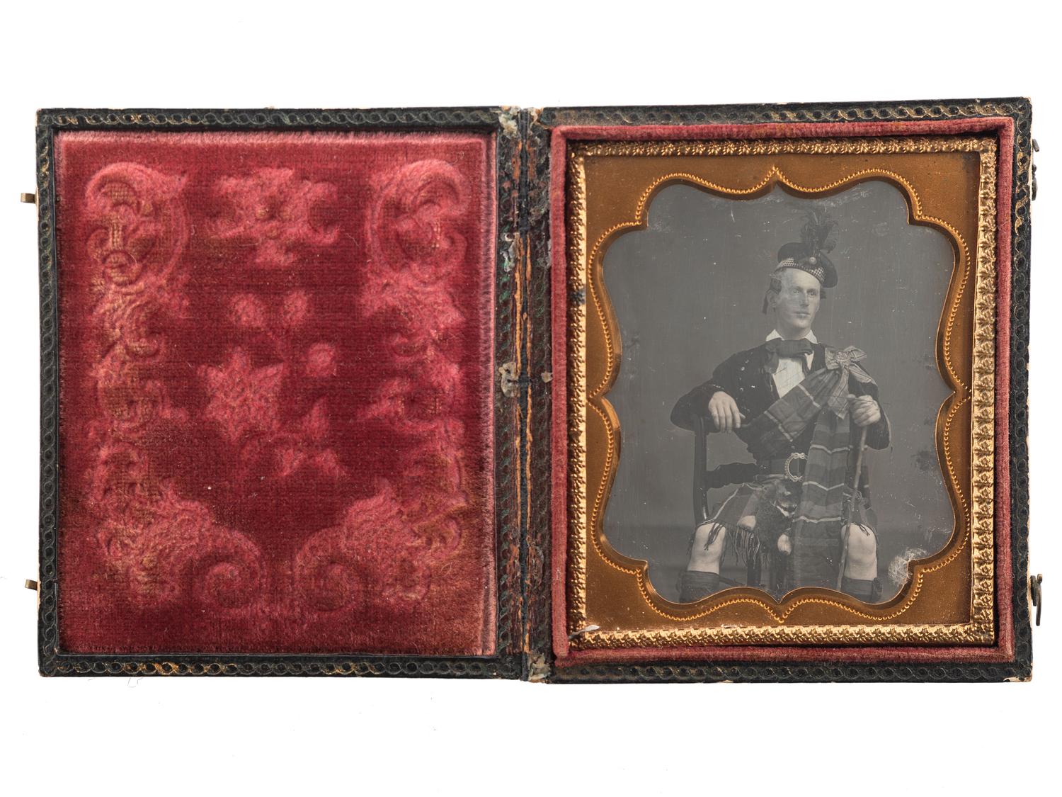 [EARLY PHOTOGRAPHY]. A sixth plate daguerreotype portrait of a man wearing Scottish garb.