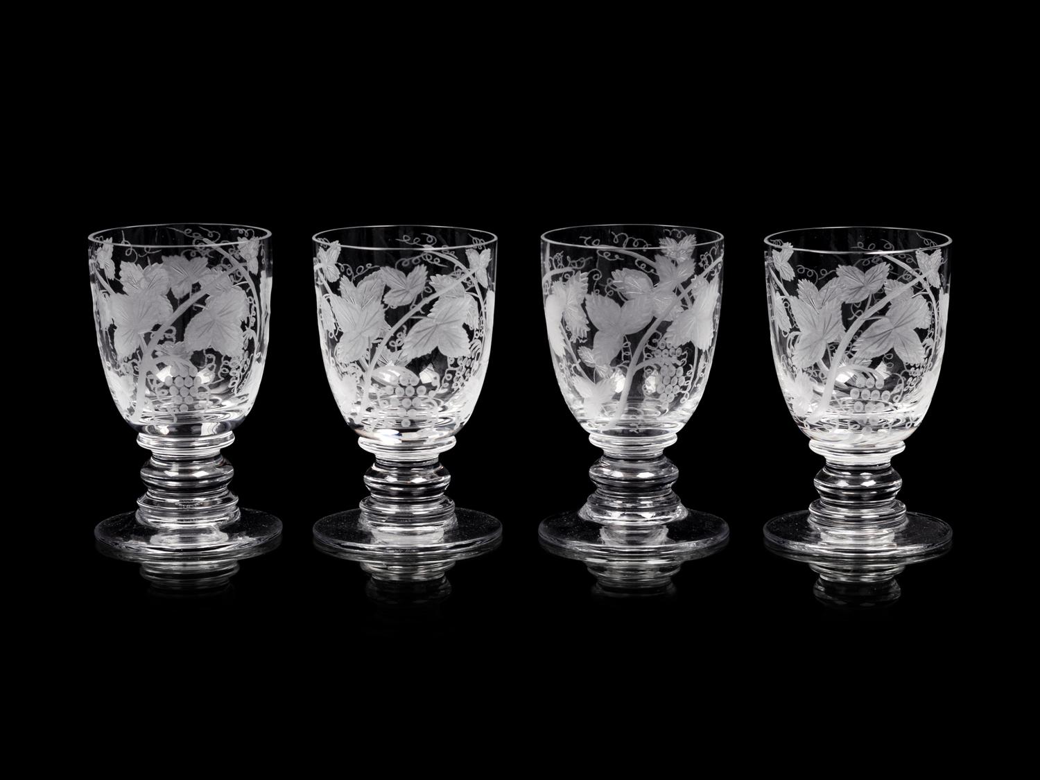 A Set of Sixteen William Yeoward Etched Glass Wine Goblets