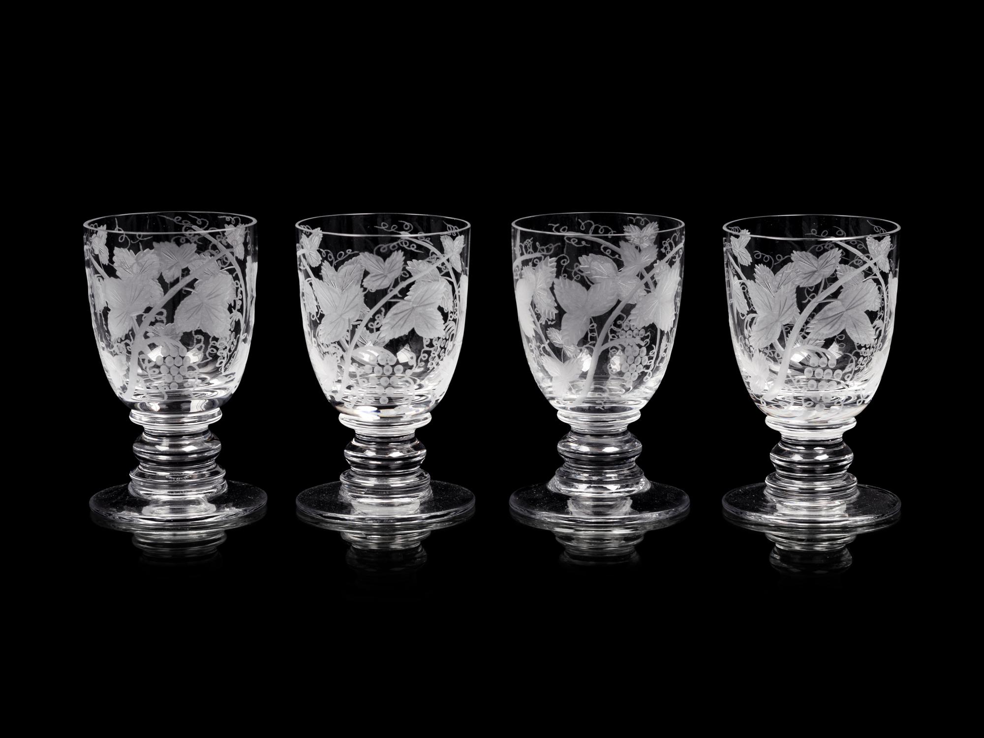 A Set of Sixteen William Yeoward Etched Glass Wine Goblets