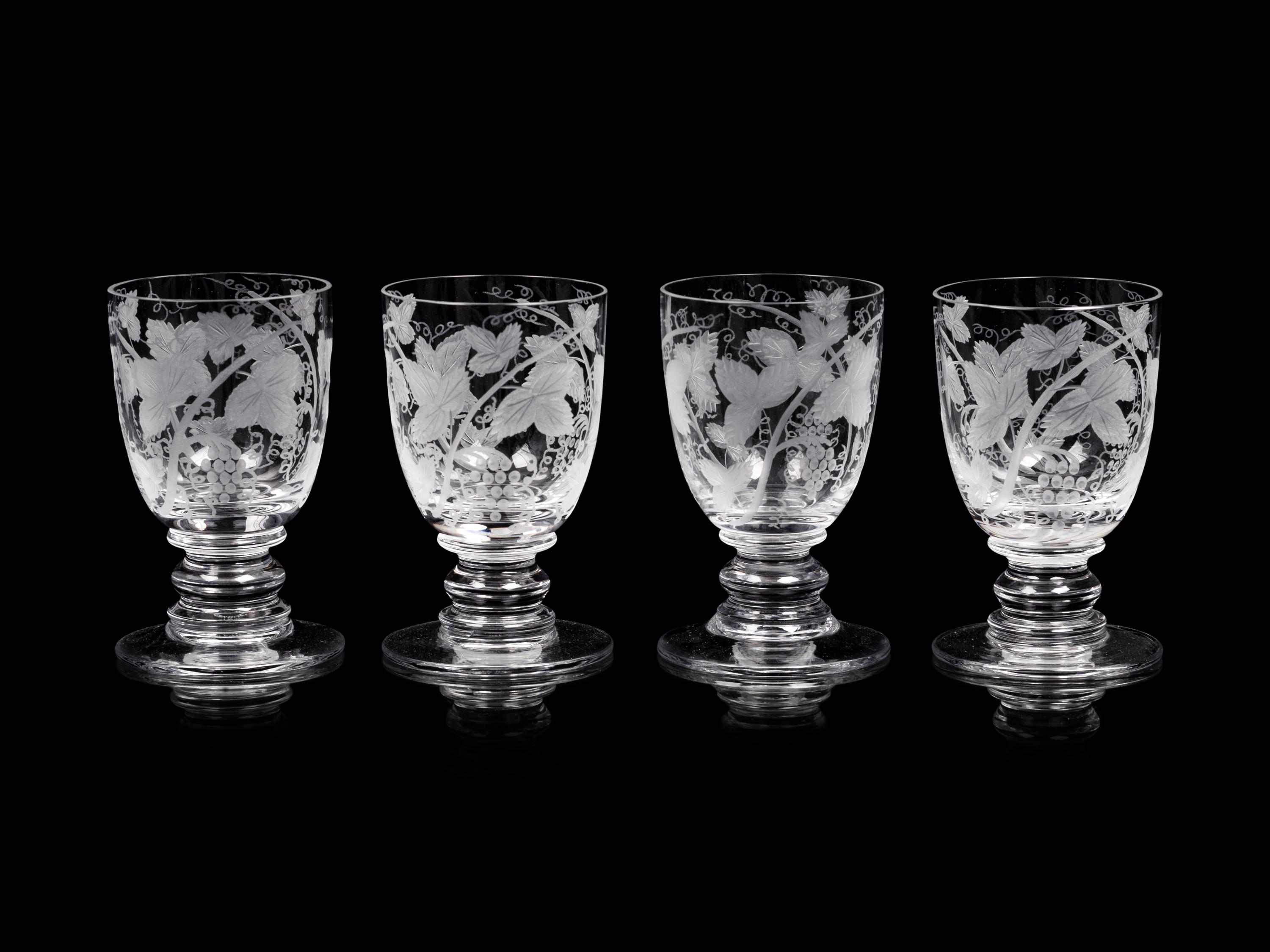 A Set of Sixteen William Yeoward Etched Glass Wine Goblets