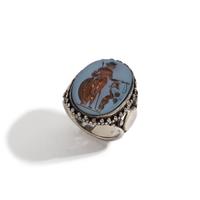 A Roman Nicolo Ring Stone with the Gods Aphrodite Areia and Eros — Set in a silver ring