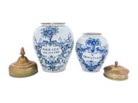 Two Delft Blue and White Tobacco Jars