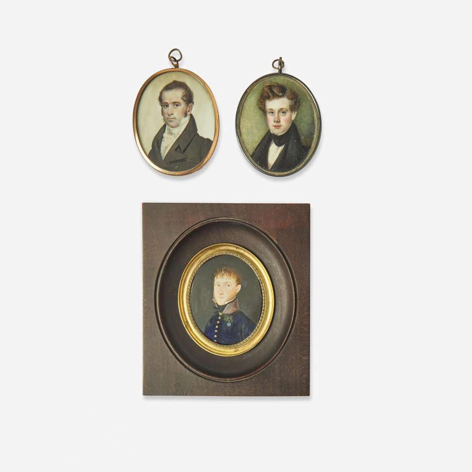 American and French School 19th century Three Portrait Miniatures of Young Men